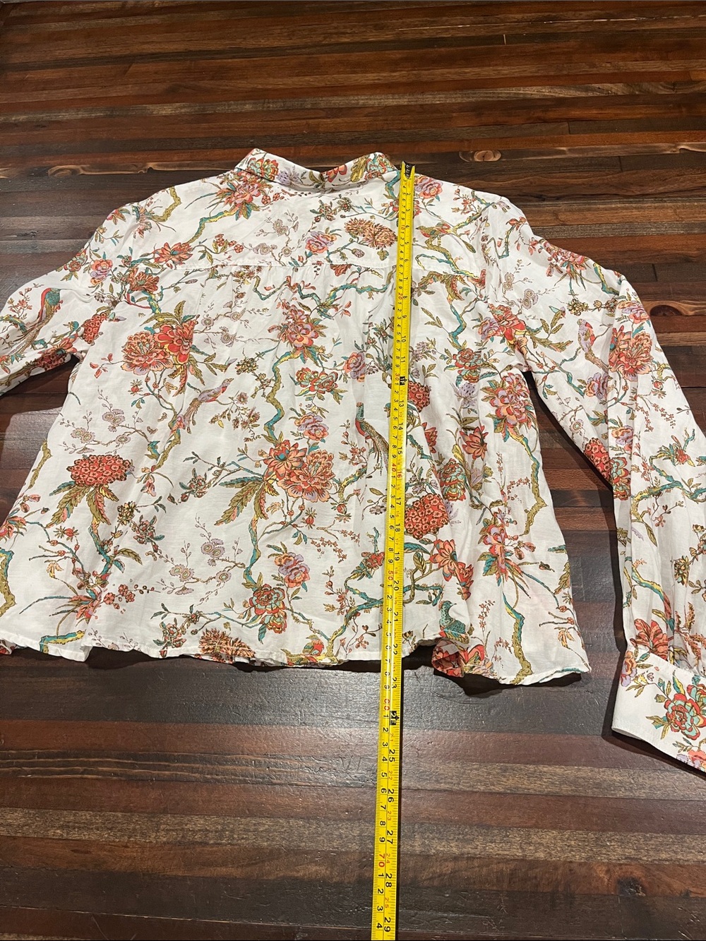 Anthropologie Pilcro White Blouse with Coral and Green Floral Print large - Picture 4 of 5